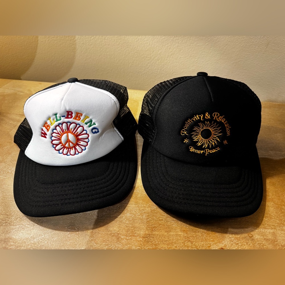 NWOT Urban Outfitters Black and White Trucker Hat bundle with Embroidery